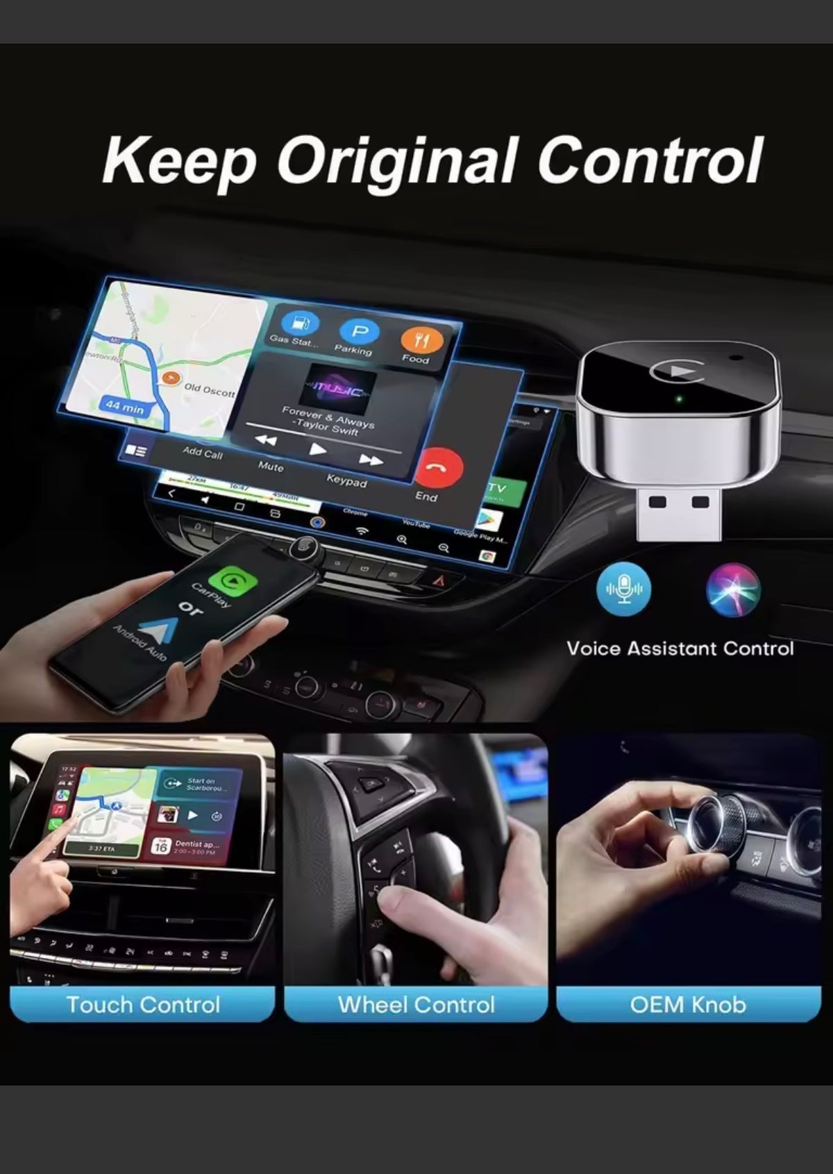 מתאם אלחוטי ל-Apple CarPlay ו-Android Auto